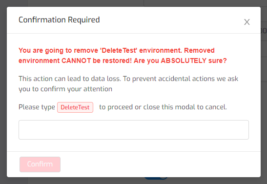 apigo environment delete Confirmation